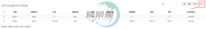 恒盛景区分销系统：旅行社余额支付对帐表
